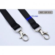 Cordon double mousqueton - 15 mm large - polyester souple - 90 cm long - Noir - référence : idp15d_1