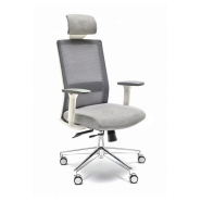 Fauteuil de bureau NICE avec têtière tapissée, accoudoirs 3D réglables et structure blanche - Référence 6428 FR206_1