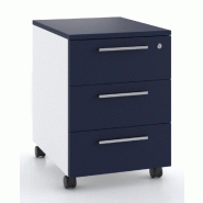 Caisson mobile 3 tiroirs blanc bicolore - Ofitres - Blanc pastel, Bleu mat - L9166_1