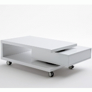 Table basse sur roulettes Angela - coloris blanc avec tiroir rotatif et compartiment ouvert_1
