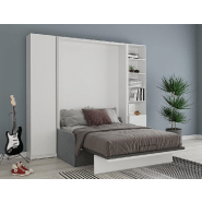 Composition lit escamotable 160x200 cm blanc mat Bermudes Sofa - canapé microfibre gris avec 2 colonnes_1