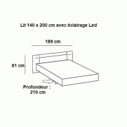 Lit design Angela avec éclairage LED - 140 x 200 cm - Blanc rechampis béton gris clair_1