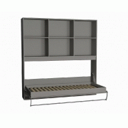 Lit escamotable STRADA-V2 gris mat - couchage 90x200 cm avec surmeuble 6 niches de rangement intégré_1