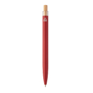 Stylo à bille en aluminium recyclé - bouton pression en bambou - encre bleue - couleur rouge - 18g_1