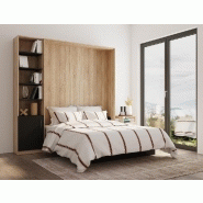 Lit rabattable avec système de vérins et finition bi-ton chêne noir mat