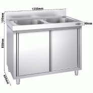 Plonge inox 2 bacs sur placard - P 600 mm - 1200_1