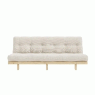 Banquette convertible futon Lean Pin - Coloris ivoire - Couchage 130x190 cm - Structure pin massif - Matelas futon confortable_1