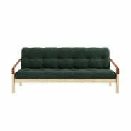 Banquette futon Poetry en pin massif - Coloris algue - Couchage 130 x 190 cm - Accoudoirs en cuir_1