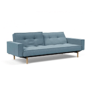 Canapé convertible Splitback Stem avec accoudoirs - pieds obus en chêne naturel - tissu Mixed Dance Light Blue - couchage 115x210 cm_1