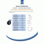 4 - 200mm Roulettes en caoutchouc noir pivotantes 200kg chacune Heavy duty 800kg par jeu_1