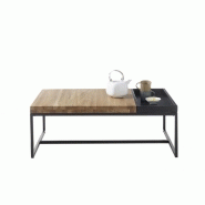 Table basse LUCON 107 x 65 cm - Bois chêne massif et acier noir epoxy - Plateau réversible MDF_1