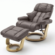 Fauteuil relax CLAIRAC XL - cuir marron, pied en bois naturel, avec repose-pied - inclinable et pivotant à 360°_1
