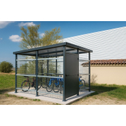 Abri vélos Medium Bosco - design moderne avec toiture inclinée et habillage en bois