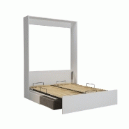 Armoire lit escamotable Dynamo Sofa - Canapé avec tiroirs, blanc mat et microfibre gris - Couchage 160x200 cm_1