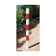 Potelet pompier fixe - Hauteur 1000 mm - Tube acier ø 76 mm - Blanc avec bandes rétroréfléchissantes rouges - Scellement direct ou fourreau d’amovibilité_1