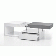Table basse Holly - finition laqué blanc et mélaminé béton avec 1 tiroir et plateau coulissant_1