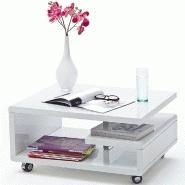 Table basse KANI - finition laquée blanc brillant - roulettes et étagère - dimensions compactes 74x60 cm_1