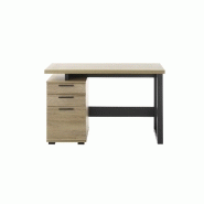 Bureau design Mila - 2 tiroirs, 1 porte, décor chêne et piètement laqué noir mat_1