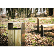 Poubelle publique Gavarres PA611 - structure en acier Corten et lattes en bois traité_1