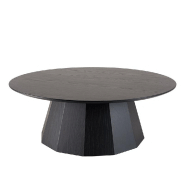 Table basse ronde noire DILA 90 cm - pieds polygonaux en MDF plaqué chêne, finition vernis nitrocellulosique_1