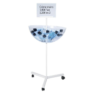 Bac de présentation transparent Ø60cm - avec porte-affiche A4 et pied métal blanc laqué à 3 roulettes_1