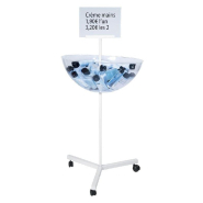 Bac de présentation transparent Ø60cm - avec porte-affiche A4 et pied métal blanc laqué à 3 roulettes_1