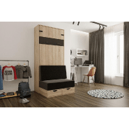 Lit escamotable style industriel KEY  SOFA chêne 90*200 cm Canapé Tiroirs Marron_1