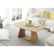 Table basse design Jacobstad - chêne sauvage massif huilé avec roulettes intégrées - 110x70 cm_1