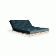 Canapé convertible futon ROOTS - pin naturel - coloris bleu pétrole - couchage 140x200 cm - design japonais et scandinave_1
