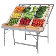 Table aluminium robuste et inclinée 150x120cm + plateau 150x30cm pour marchés et magasins de fruits et légumes_1