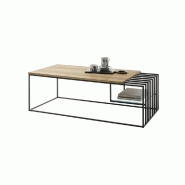 Table basse Jully - chêne massif huilé et métal noir - style industriel - plateau 120x60 cm_1