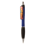 Stylo bille en plastique - grip caoutchouc - clip personnalisable en doming - encre bleue_1
