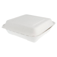 Boîte repas en bagasse blanche à couvercle attenant 22,5x22,5x7,5cm par 200_1