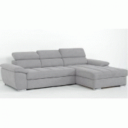 Canapé d'angle droit convertible avec méridienne coffre - tissu gris clair - couchage 140x200 cm - pieds métal chromé_1