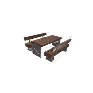 Table avec bancs en acier inoxydable et bois Classe IV - Référence MUB18 - Design traverses en bois, avec ou sans dossier_1