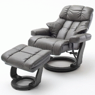 Fauteuil relax CLAIRAC - assise en cuir nougat, pieds en bois noir, avec repose-pied - inclinable 135° et rotatif 360°_1