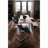 Lot de 2 chaises design NABAS - tissu anthracite bimatière - pieds luge en acier brossé_1