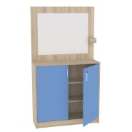 Meuble d'accueil - Réf. BU.MURAL - avec tableau effaçable, rangement bas et façade personnalisable