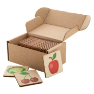 Jeu de memory en bois de bouleau - Fruits et légumes - 24 tuiles avec motifs thématiques et logo personnalisé_1