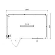 AIS-2 - Constructions modulaires Panelais - Dimensions 3840x2350 mm - Superficie 9,02 m² - Équipé d'un panneau aggloméré hydrofuge et revêtement de sol vinyle_1