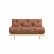 Canapé convertible futon ROOTS - pin naturel - tissu brun argile - couchage 140x200 cm - design japonais et scandinave_1