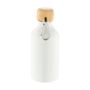 Bouteille en aluminium - 400 ml - Couvercle bambou et mousqueton - Couleur blanche_1
