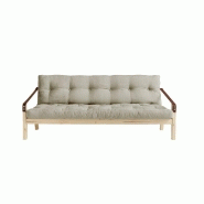 BANQUETTE FUTON POETRY EN PIN MASSIF TISSU LIN COUCHAGE 130 X 190 CM._1