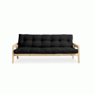 Canapé convertible futon GRAB en pin naturel - Coloris gris foncé - Couchage 130x190 cm_1