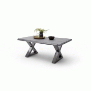 Table basse CLAREN - Plateau en acacia massif laqué gris 110 cm - Piétement X acier finition vintage_1