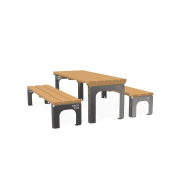 Table d'extérieur pour collectivités en acier inoxydable personnalisable avec bancs et gravure - Référence MUB6_1