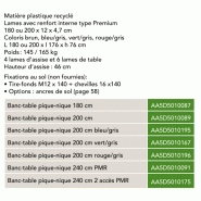 Table de pique-nique confort en plastique recyclé - 180 x 176 x 76 cm - Coloris variés_1