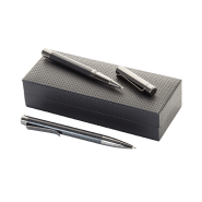 Set écriture - stylo à bille et roller en métal - motif carbone - boîte cadeau_1