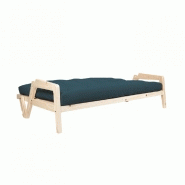 Canapé convertible futon GRAB - Pin naturel - Coloris bleu - Couchage 130 x 190 cm - Style scandinave_1