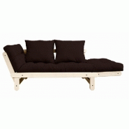 Banquette méridienne futon Beat en pin naturel - Tissu brown - Couchage 75x200 cm - Convertible et modulable_1